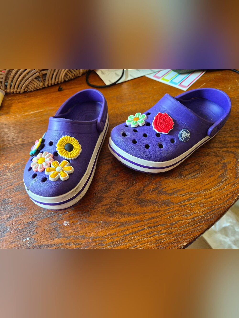 Kids Purple Crocs with Floral Charms